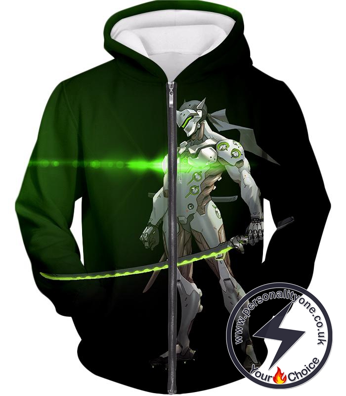 Overwatch Favourite Overwatch Hero Cyborg Samurai Genji Cool Black Zip Up Hoodie